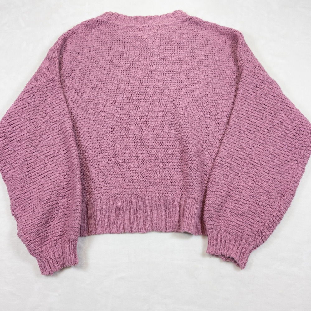 American Eagle Knit Sweater Women M Pink Ribbed Slouchy Soft Girl Cabincore Cozy - Picture 9 of 10